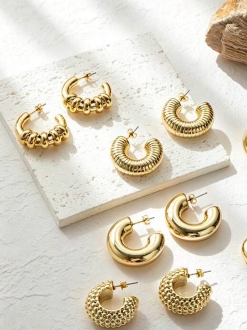 Gold Tone Hoop Earring Set of 4 Pairs | Mixed Sizes Everyday Gift for Her
